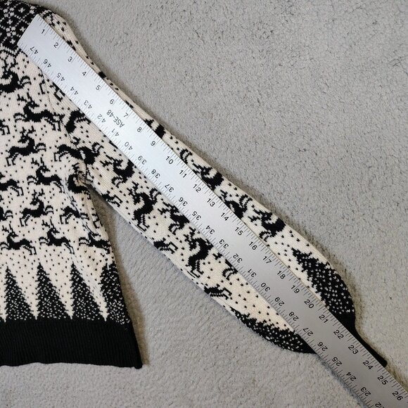 Loft Sweater Women XS Ivory Reindeer Wool Blend 1/4 Zip Balloon Sleeve Christmas - Picture 10 of 13